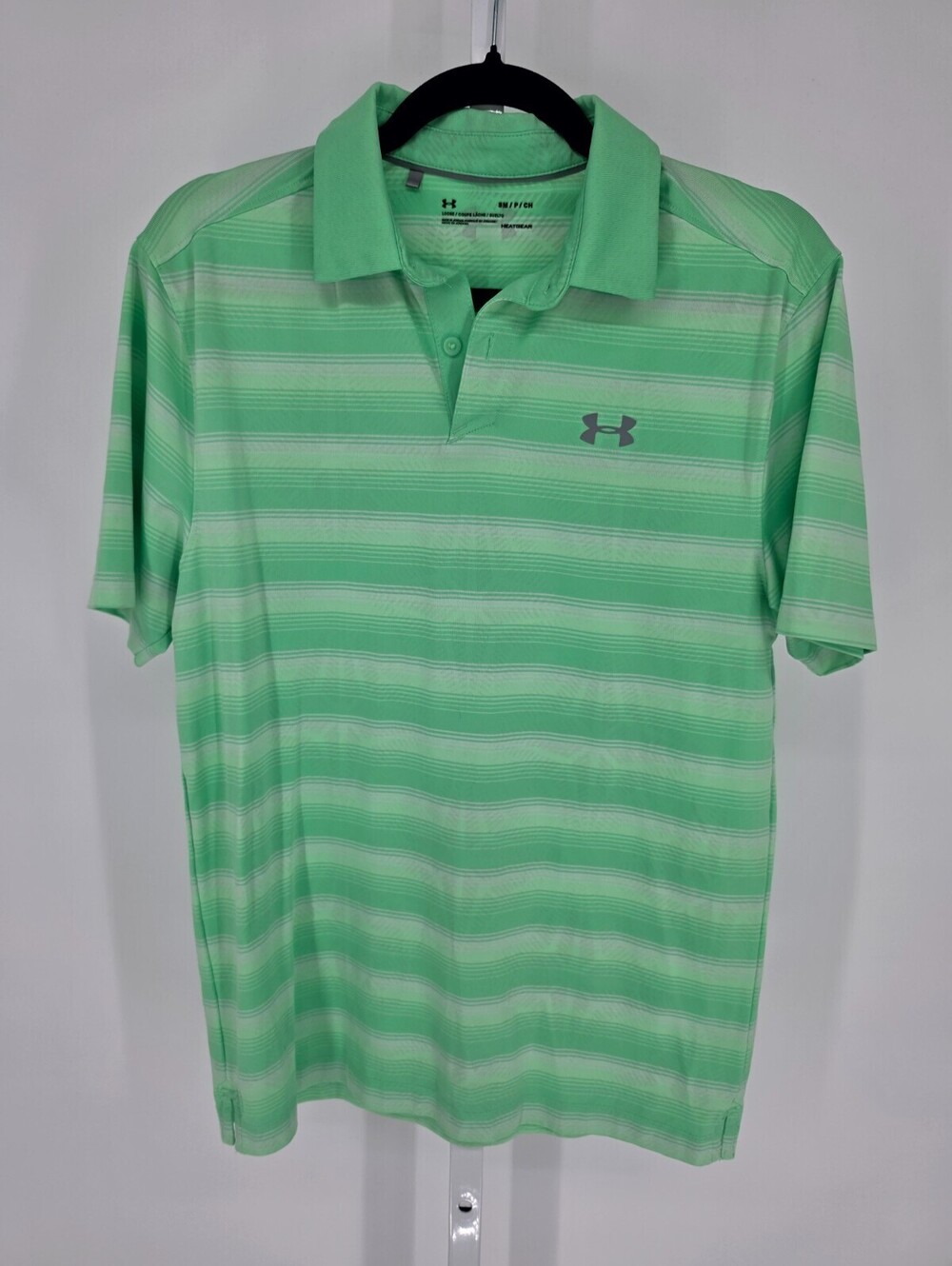 Under Armour Mens Sz S Loose Fit Short Sleeve Polo Shirt Lime Green Striped